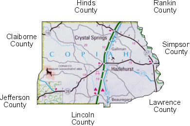 Copiah and its surrounding counties