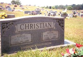 Virge & Addie Christian marker with overview of cemetery