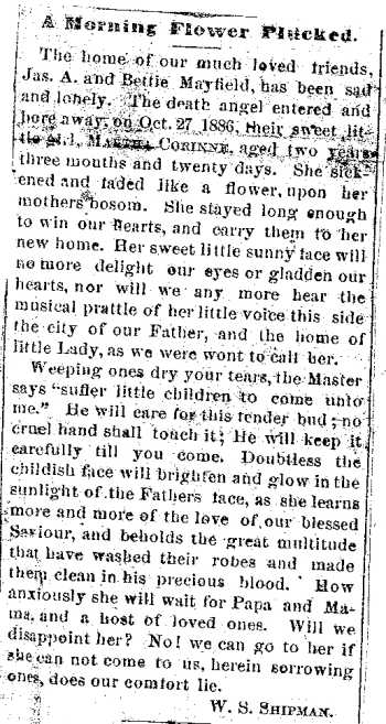 scanned image of Martha Mayfield's obituary