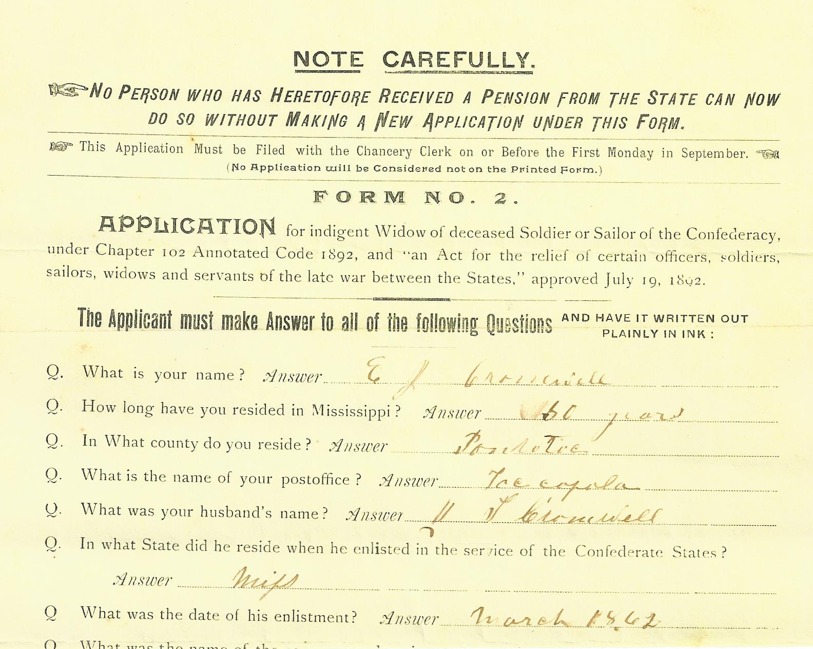Elizabeth Jane Jones Cromwell, Pontotoc County, Mississippi