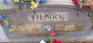 Grace marker of Durrell and Vera Henry,  Johnson Cemetery, Pontotoc County, Mississippi