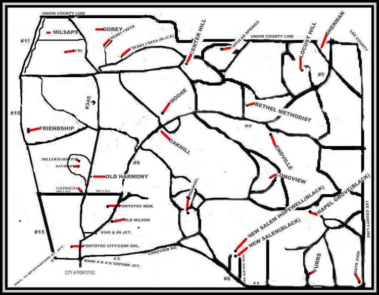 Northeast Pontotoc County Mississippi Cemeteries map