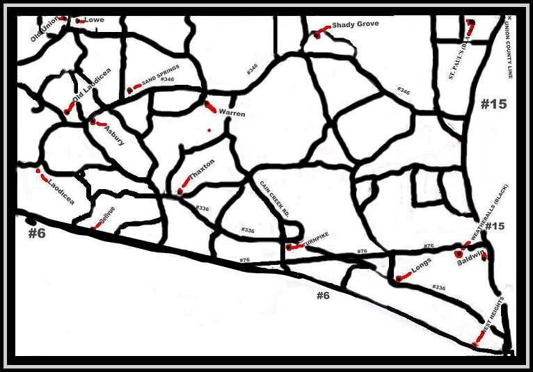 Northwest Pontotoc County Mississippi Cemeteries map