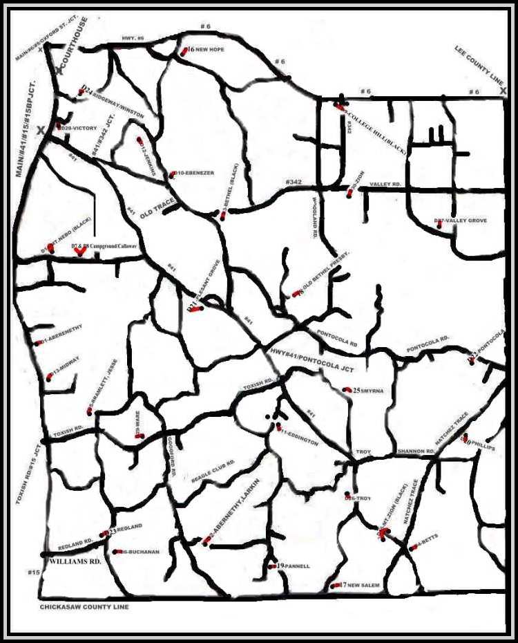 Southeast Pontotoc County Mississippi Cemetery  map