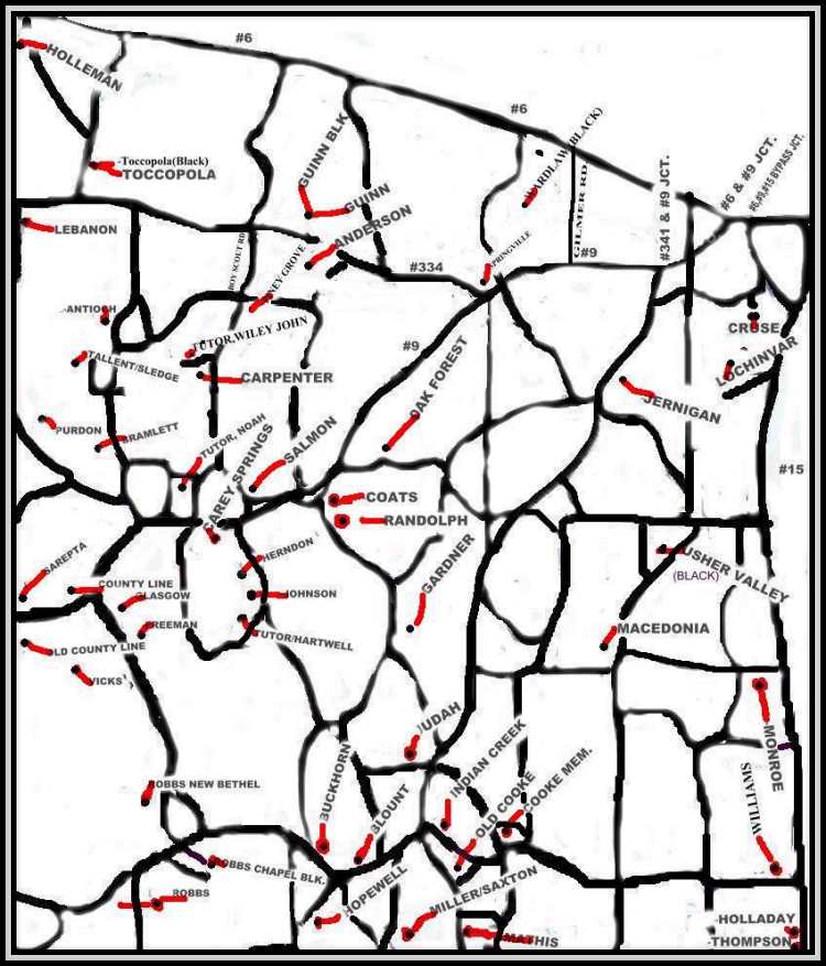 Southwest Pontotoc County Mississippi Cemeteries map